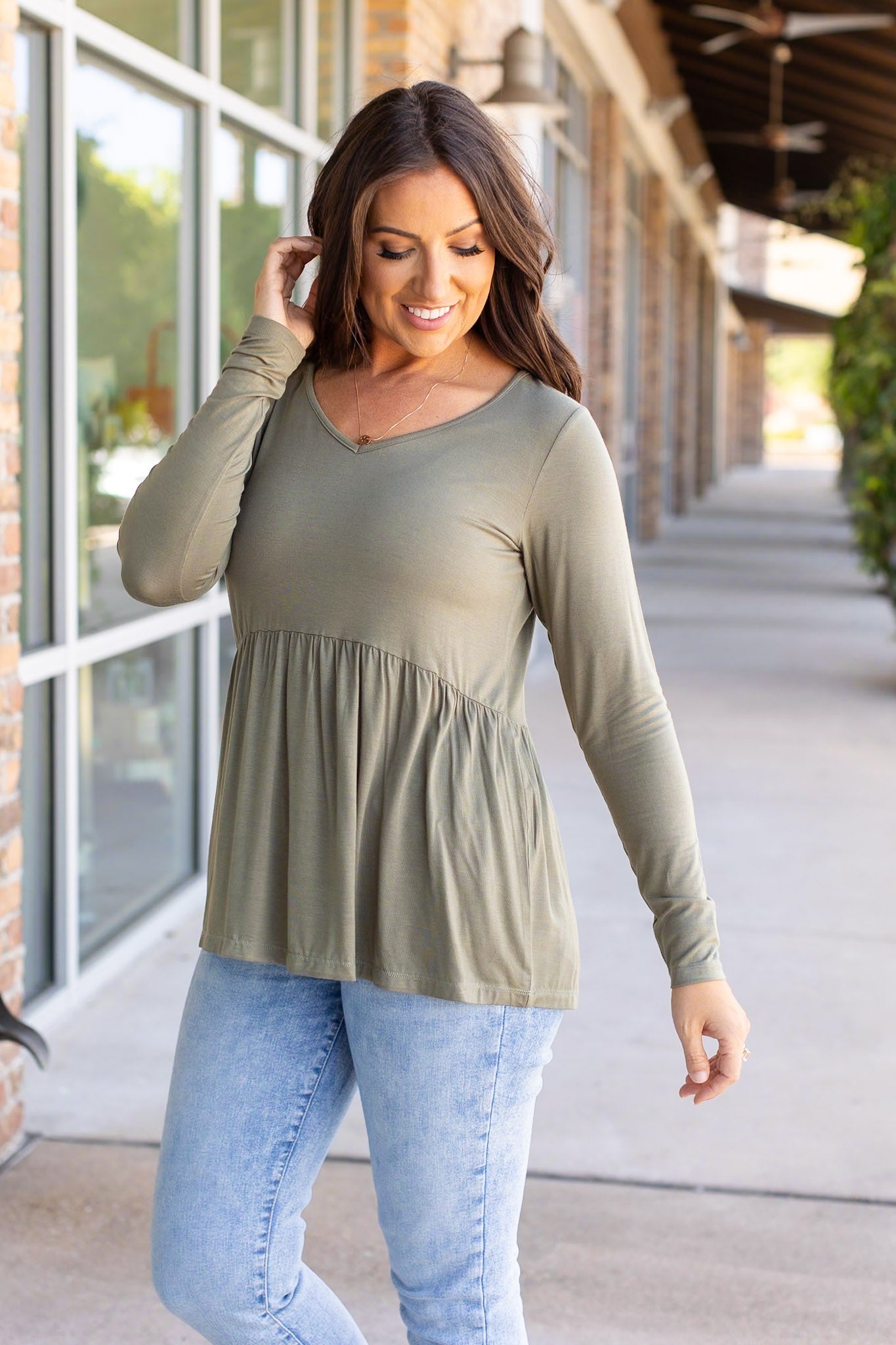 IN STOCK Long Sleeve Sarah Ruffle - Olive