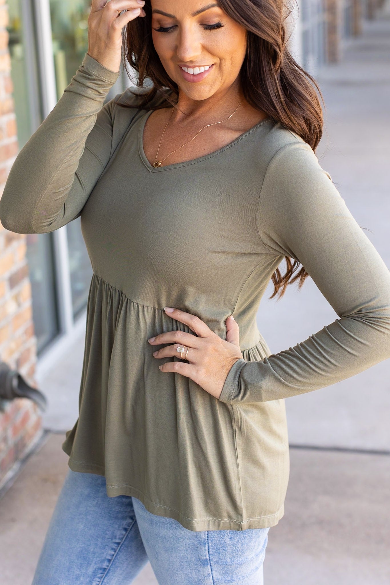 IN STOCK Long Sleeve Sarah Ruffle - Olive