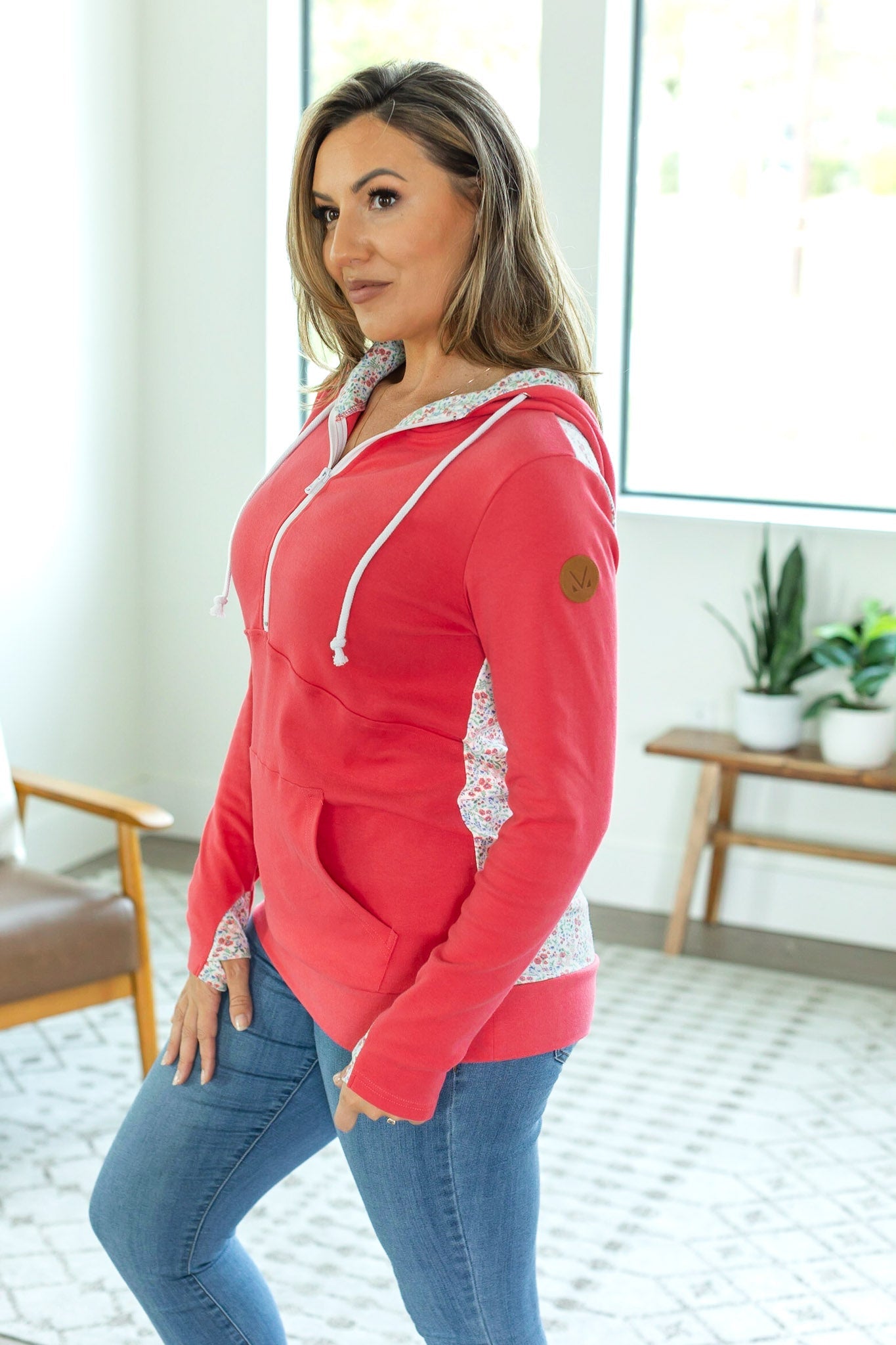 IN STOCK Classic Halfzip Hoodie - Watermelon with Floral Accent