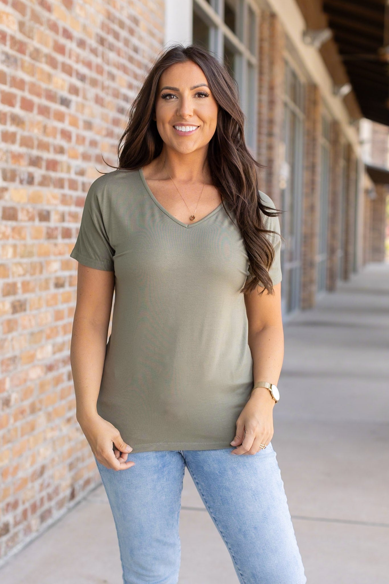 Chloe Cozy Tee - Olive | Women's V-Neck Top