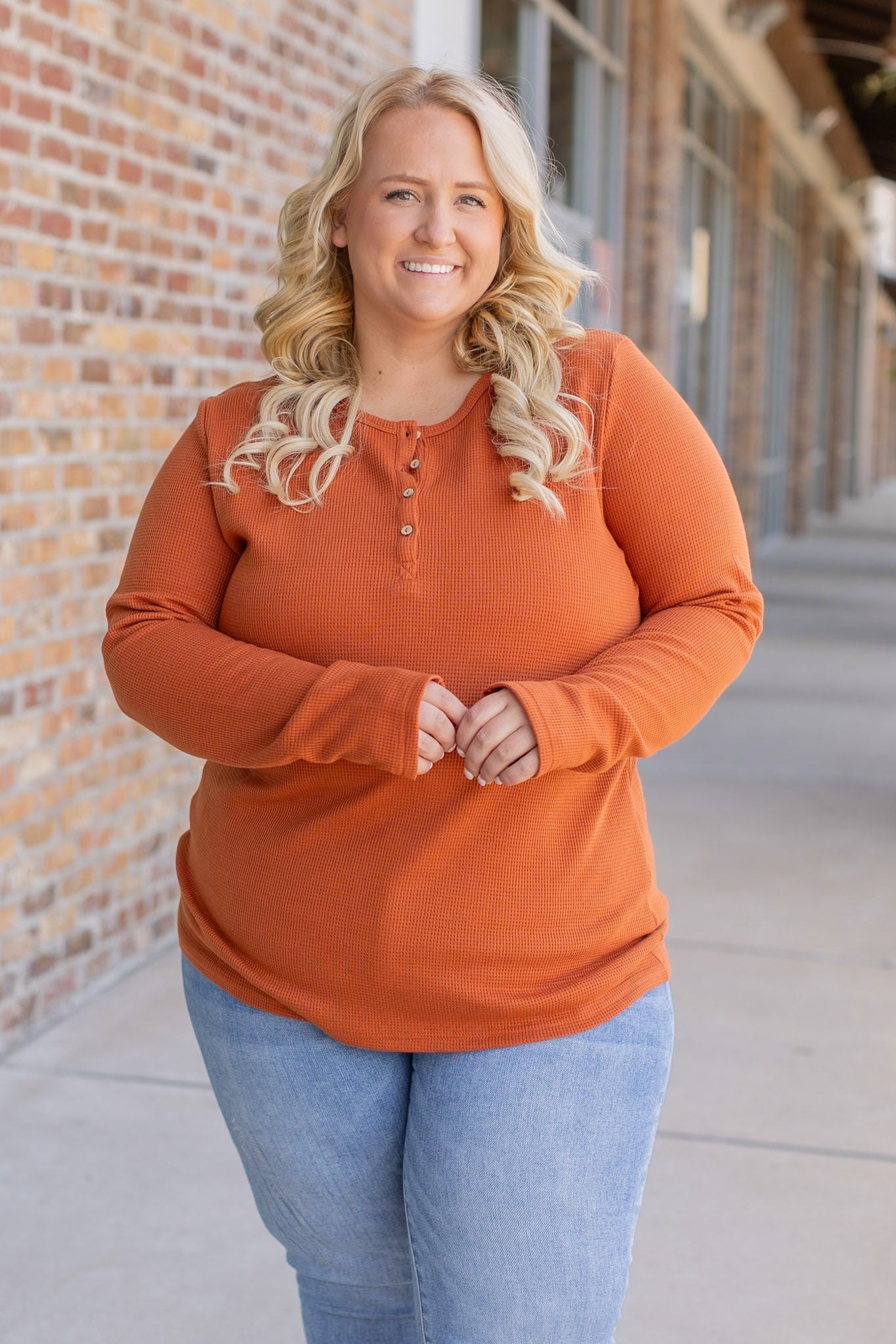 IN STOCK Harper Long Sleeve Henley - Pumpkin