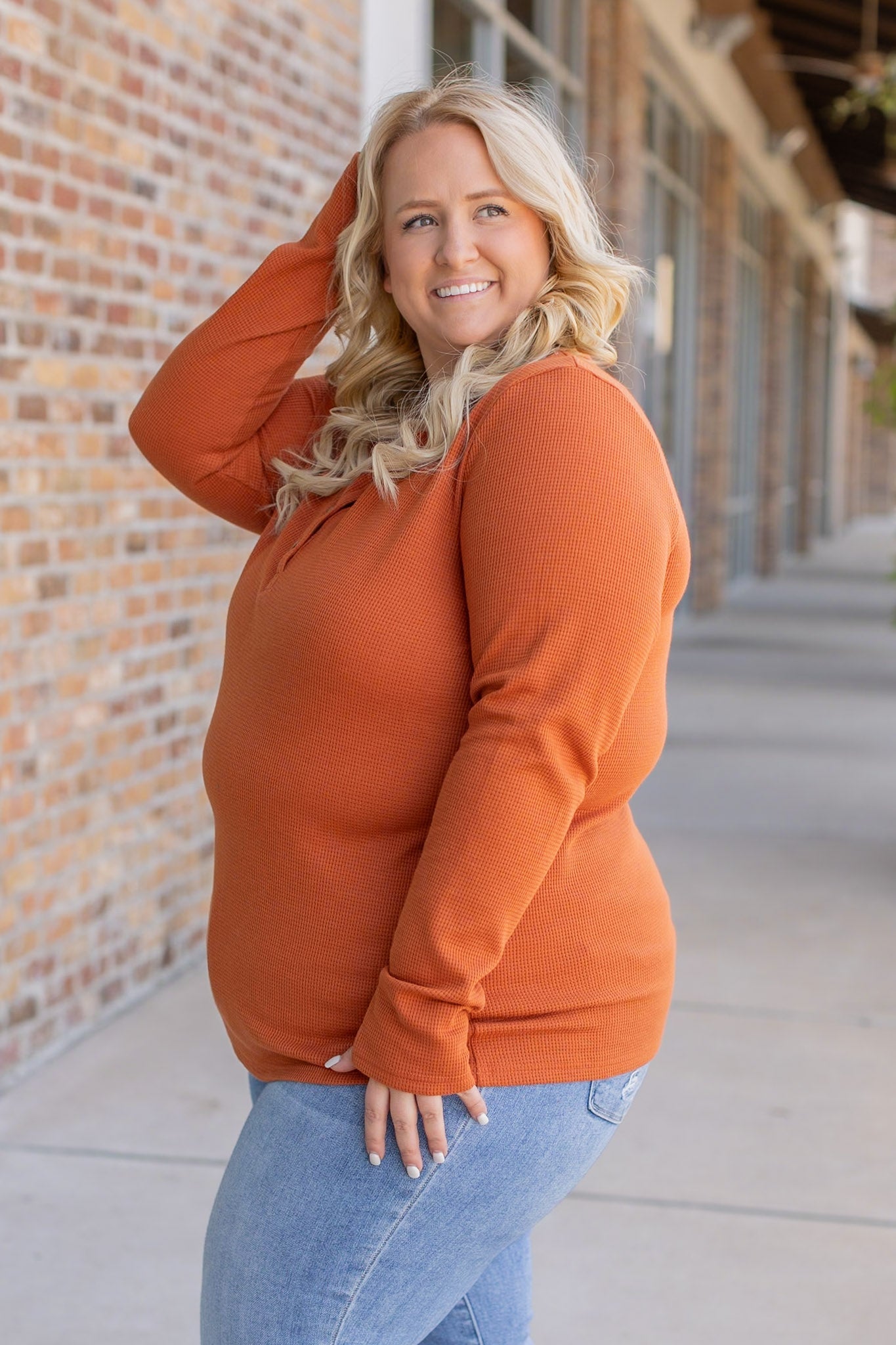 IN STOCK Harper Long Sleeve Henley - Pumpkin