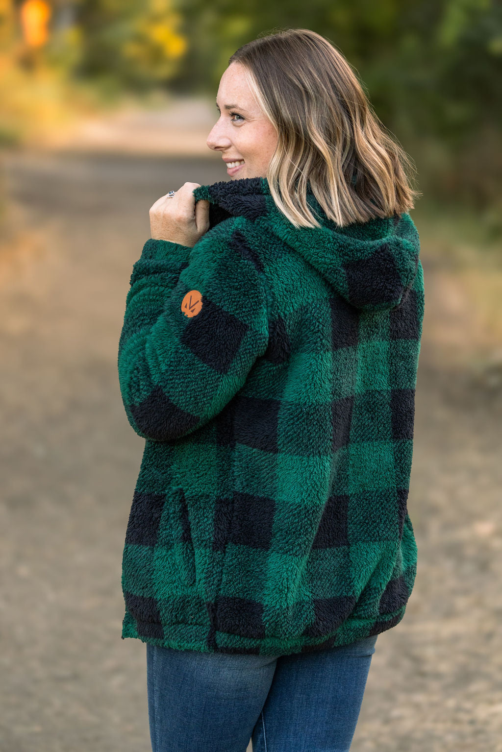 IN STOCK Sherpa Fullzip Hoodie - Green Plaid