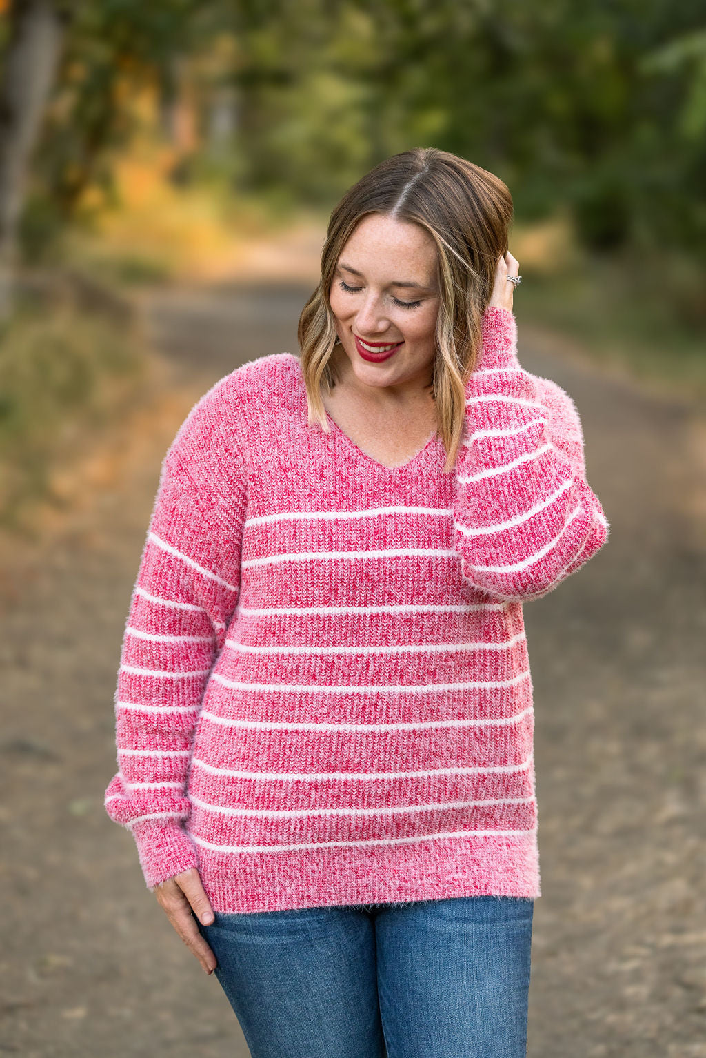 Cozy Striped Sweater - Red IN STOCK