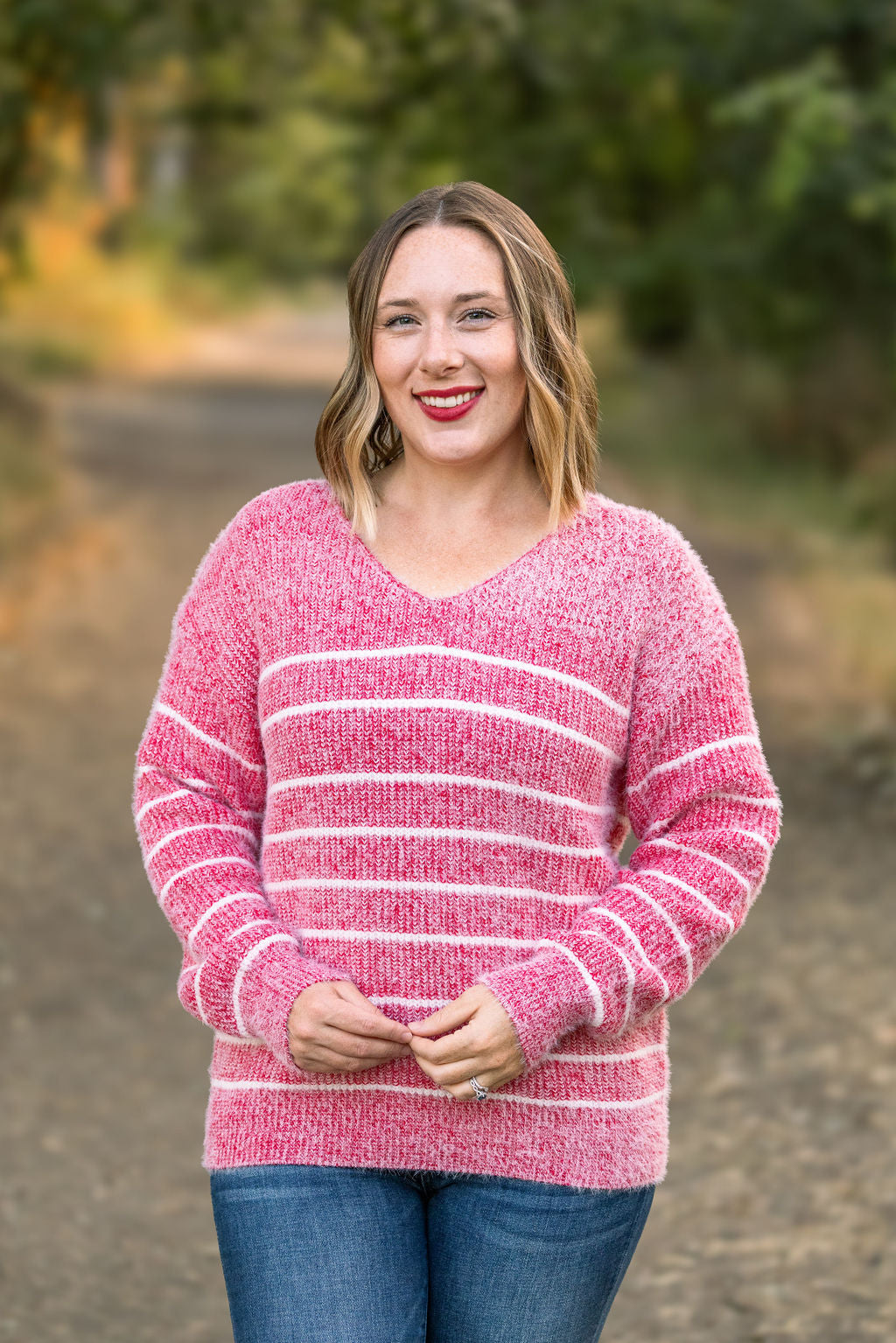 Cozy Striped Sweater - Red IN STOCK