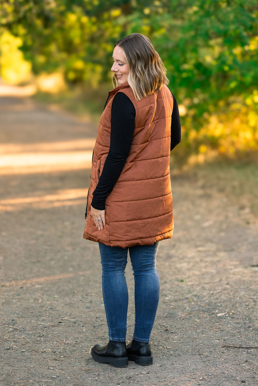 IN STOCK Harlow Long Vest - Cinnamon