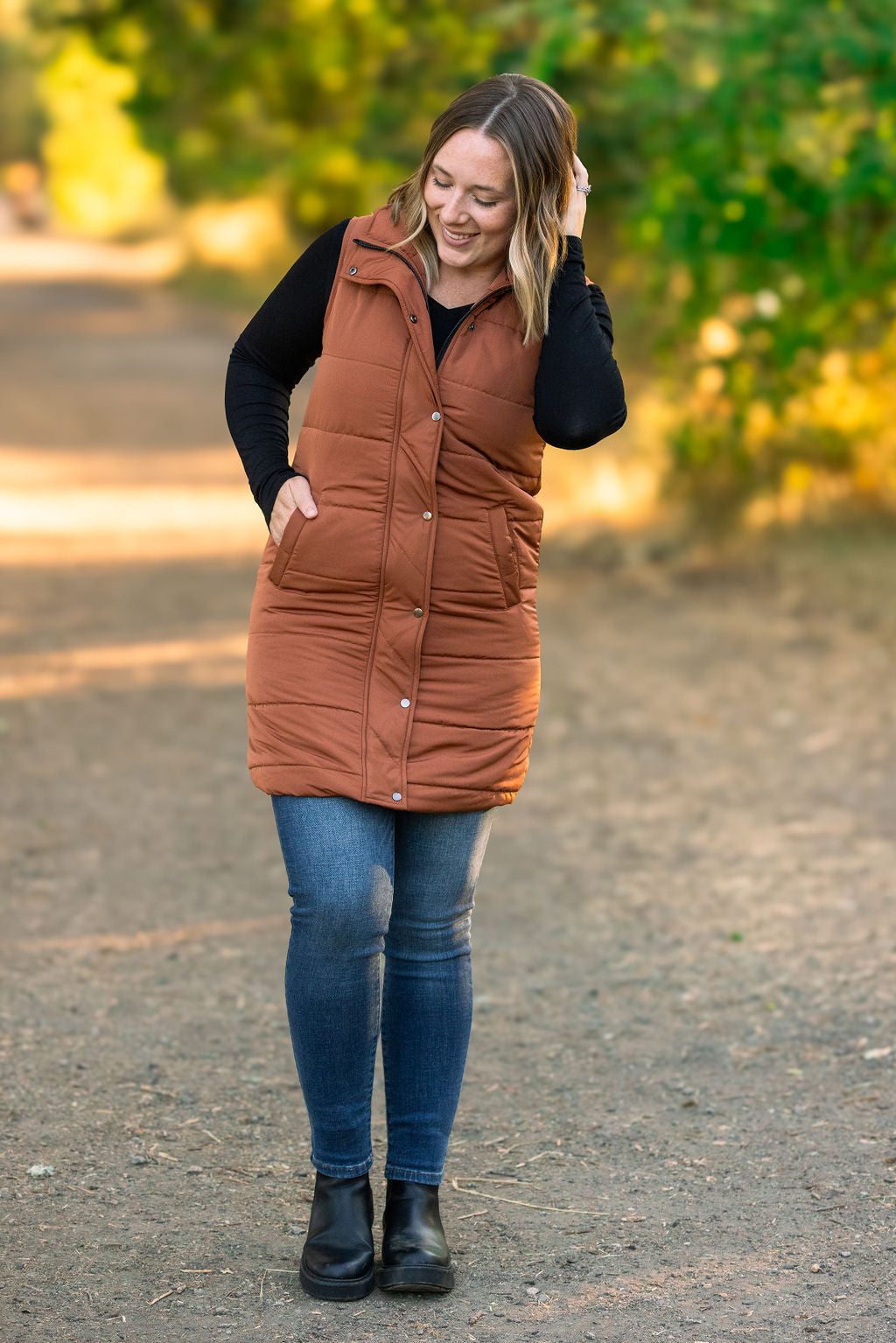 IN STOCK Harlow Long Vest - Cinnamon