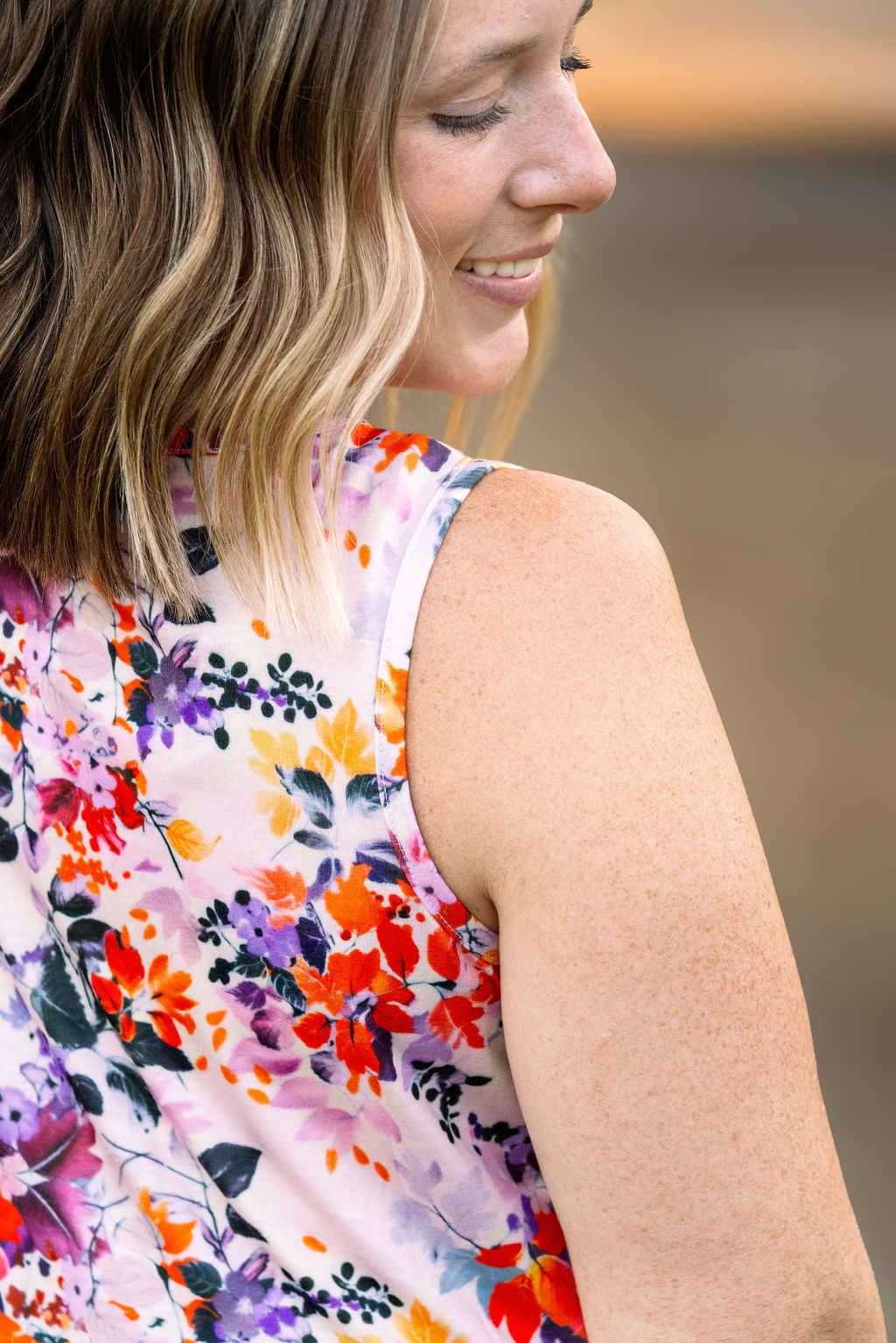 IN STOCK Renee Ruffle Tank - Fall Floral Leaves