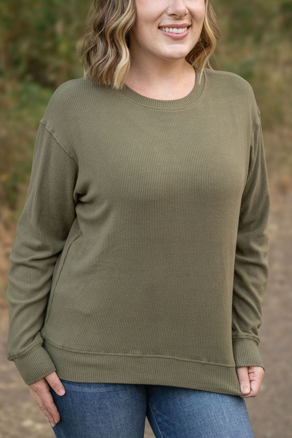 IN STOCK Corrine Ribbed Pullover Top - Olive