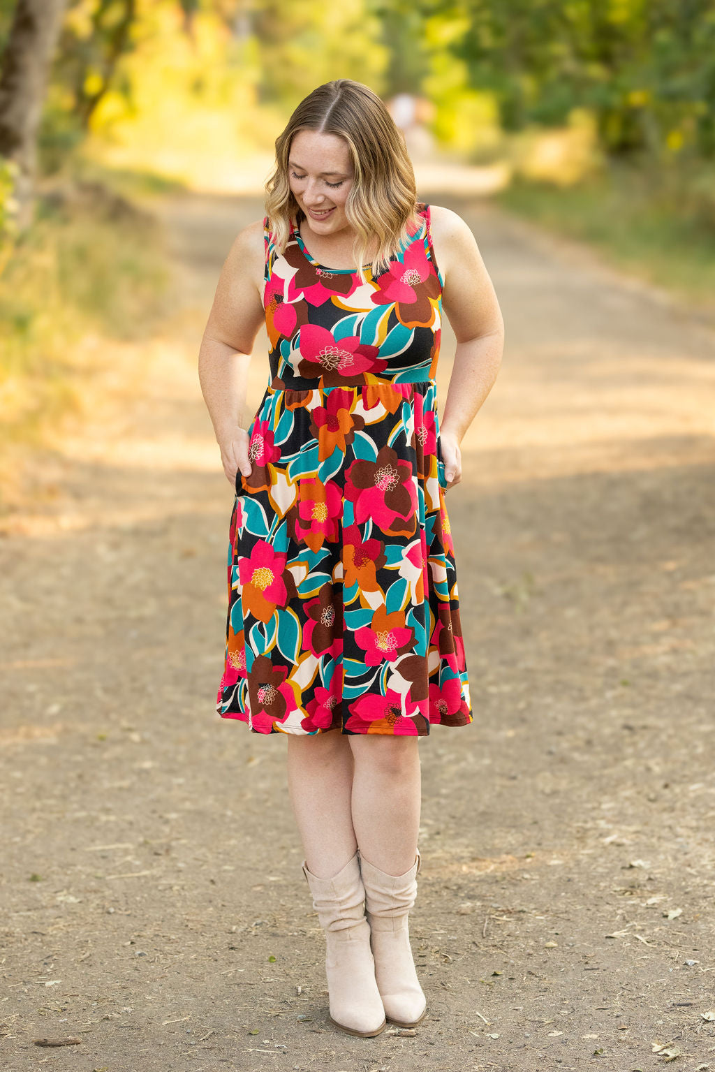 IN STOCK Kelsey Tank Dress - Bold Magenta Floral