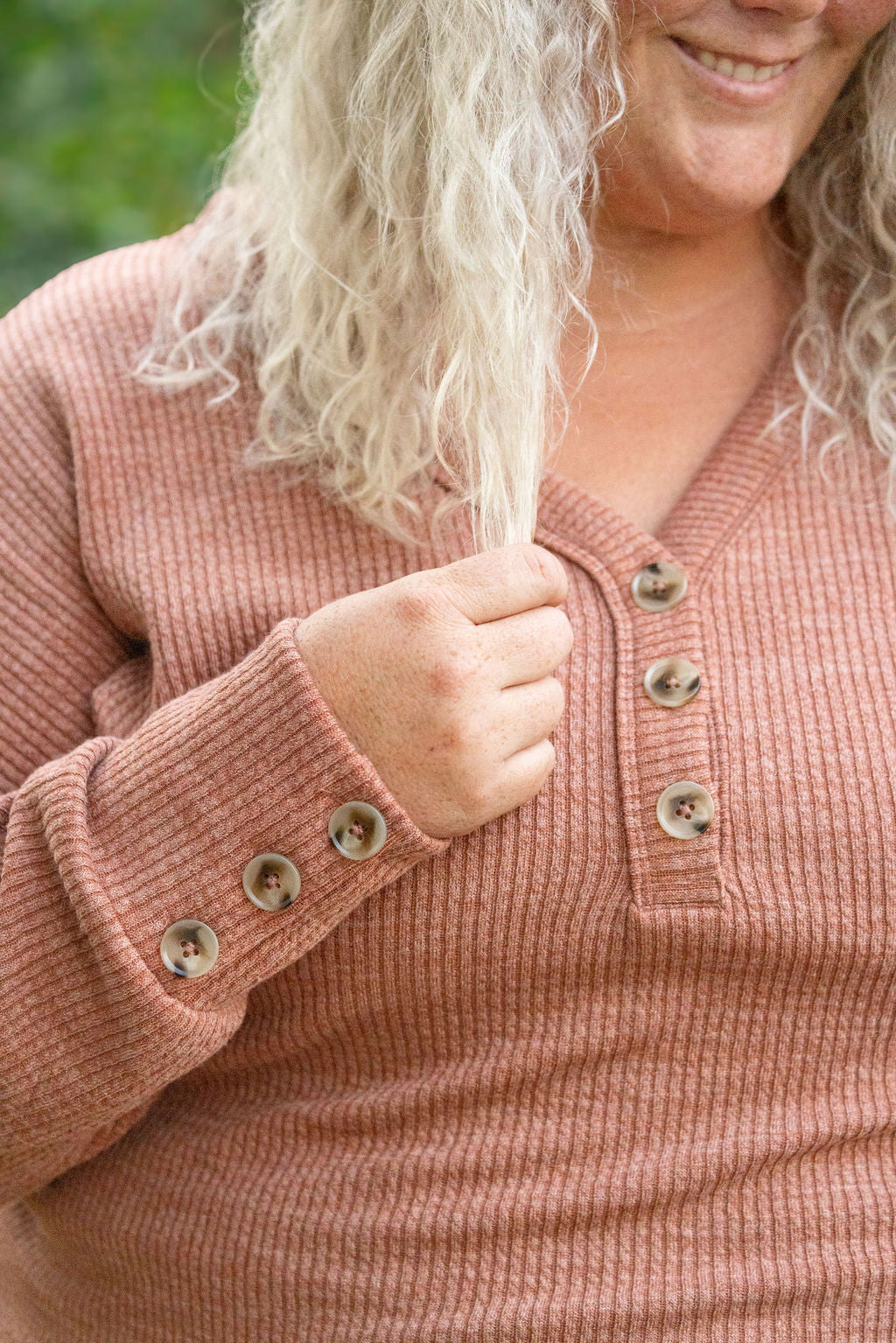 IN STOCK Brittney Button Sweater - Terra Cotta