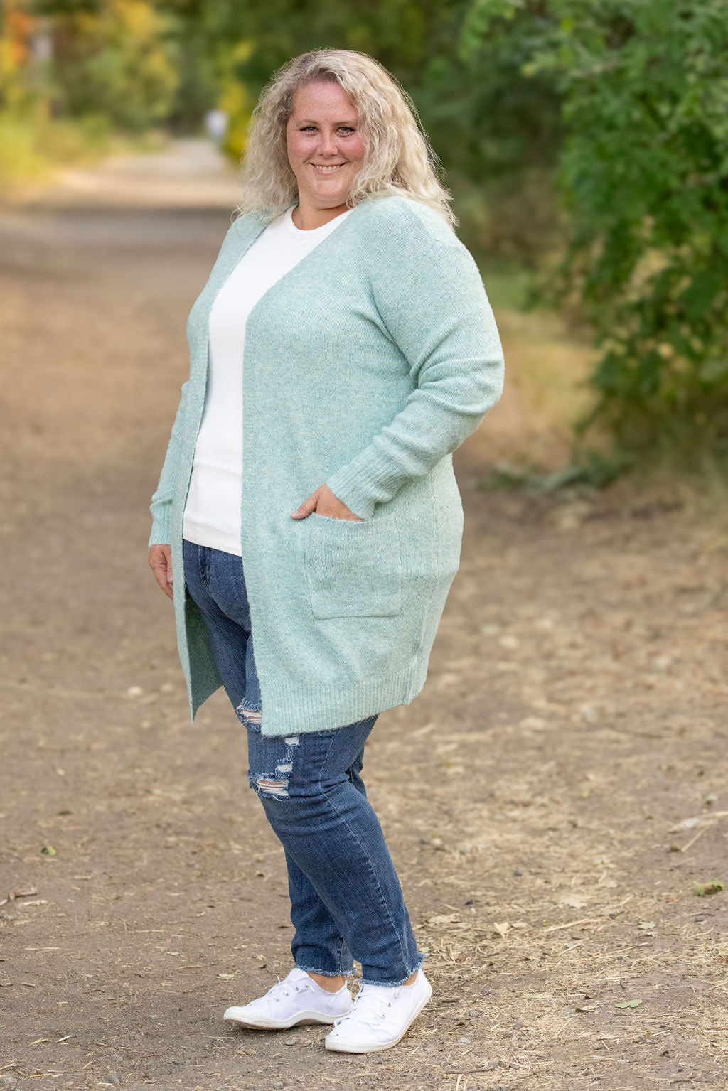 IN STOCK Madison Cozy Cardigan - Sage/Blue Mix