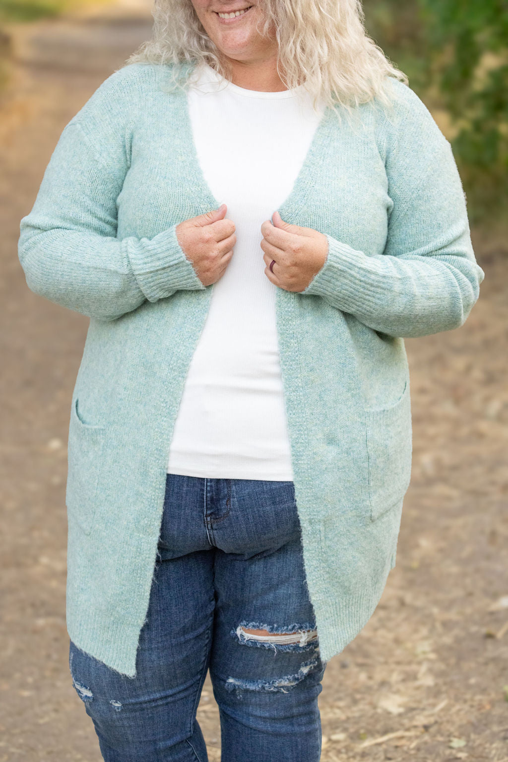 IN STOCK Madison Cozy Cardigan - Sage/Blue Mix