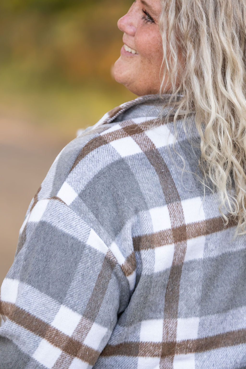 IN STOCK Norah Plaid Shacket - Grey and Tan