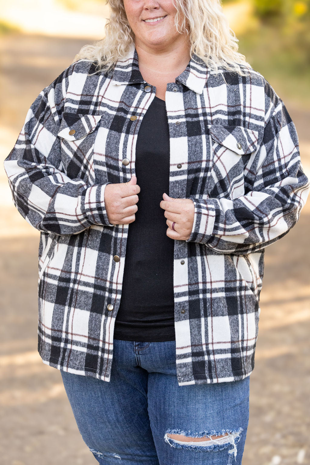 IN STOCK Norah Plaid Shacket - White and Black