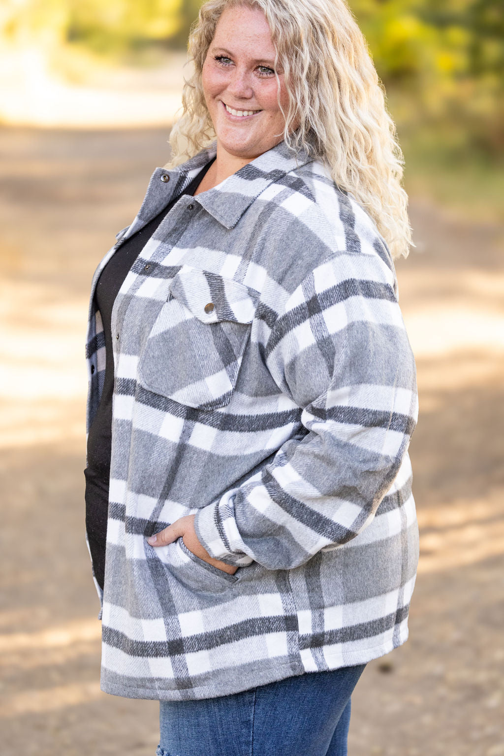 IN STOCK Norah Plaid Shacket - Classic Grey and White