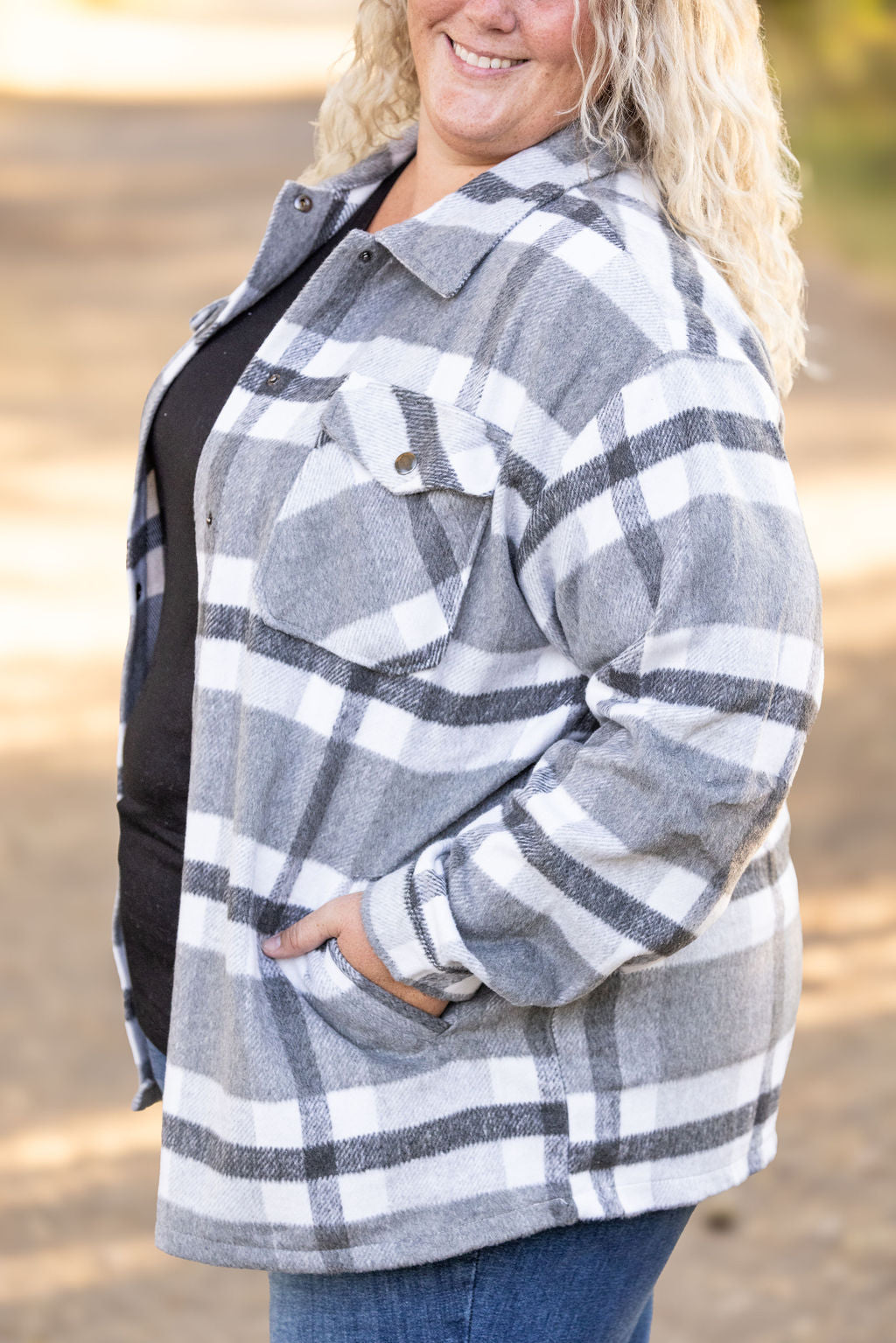 IN STOCK Norah Plaid Shacket - Classic Grey and White