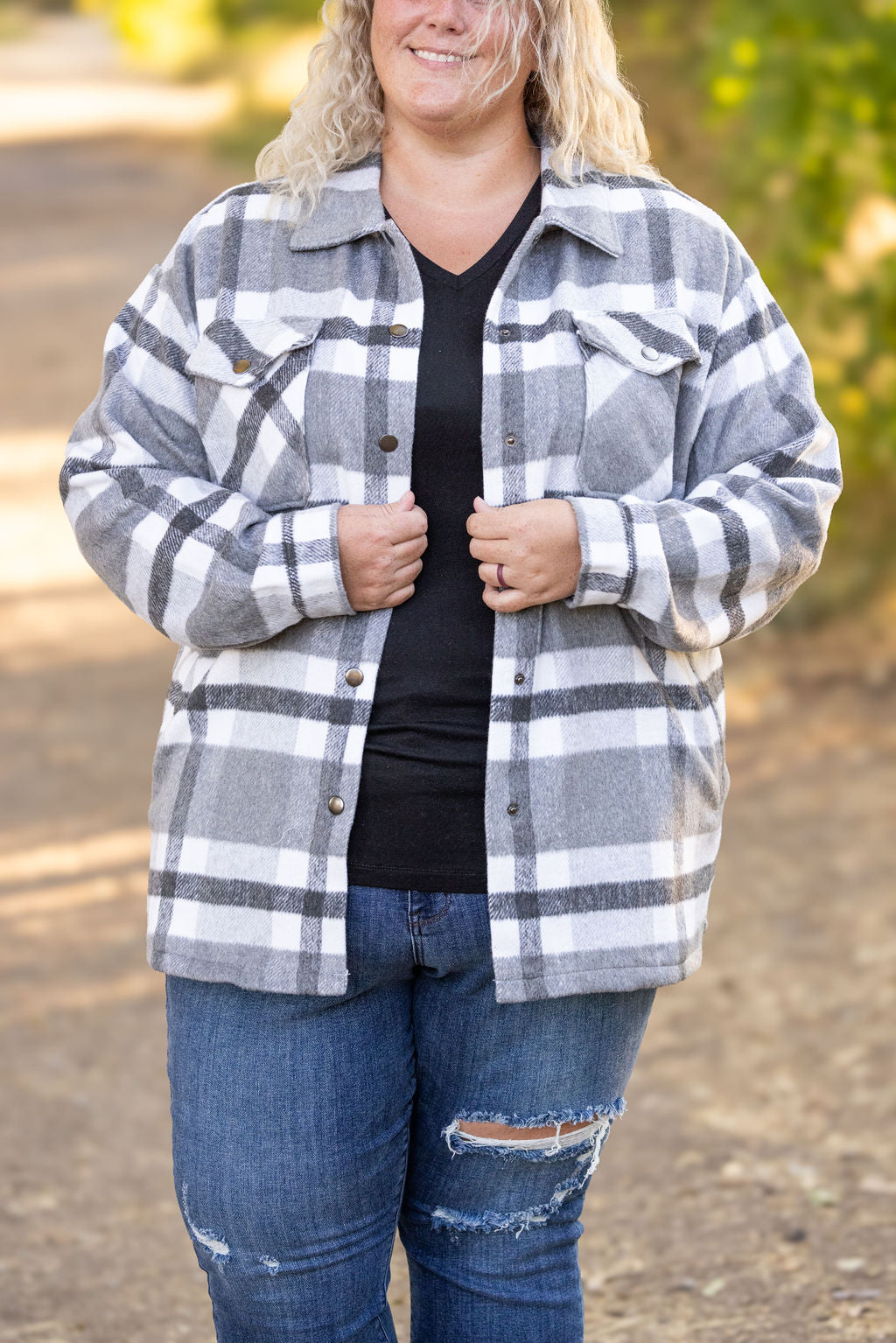 IN STOCK Norah Plaid Shacket - Classic Grey and White