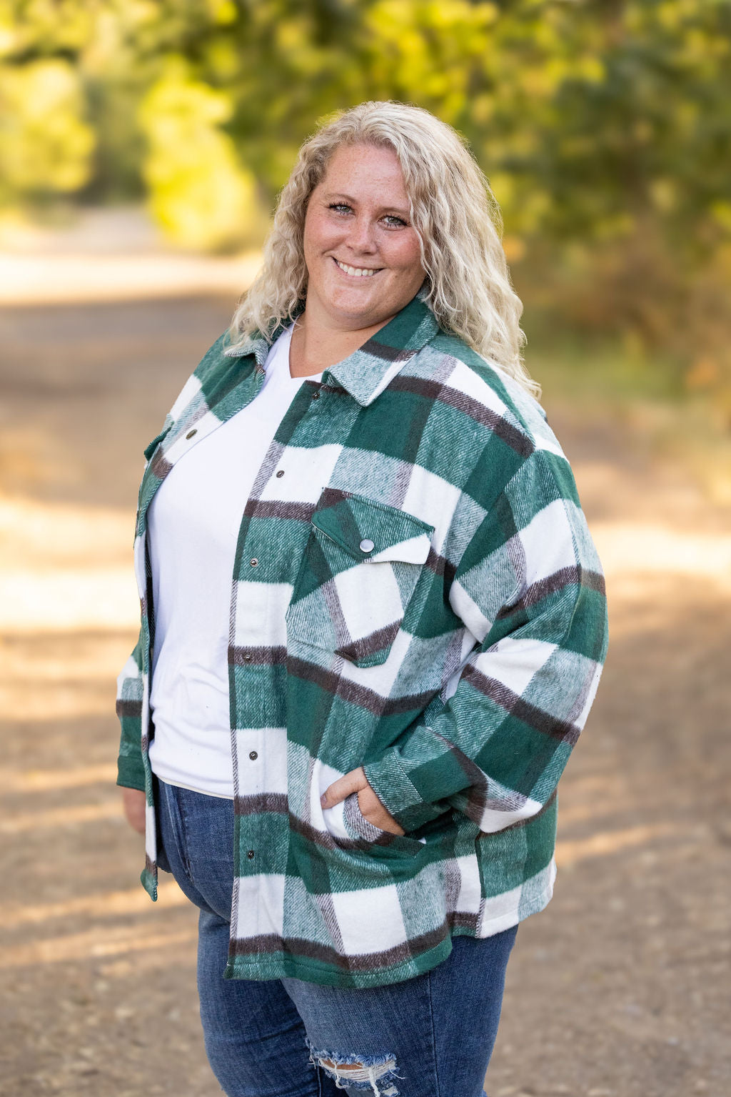 IN STOCK Norah Plaid Shacket - Classic Green and Grey Mix