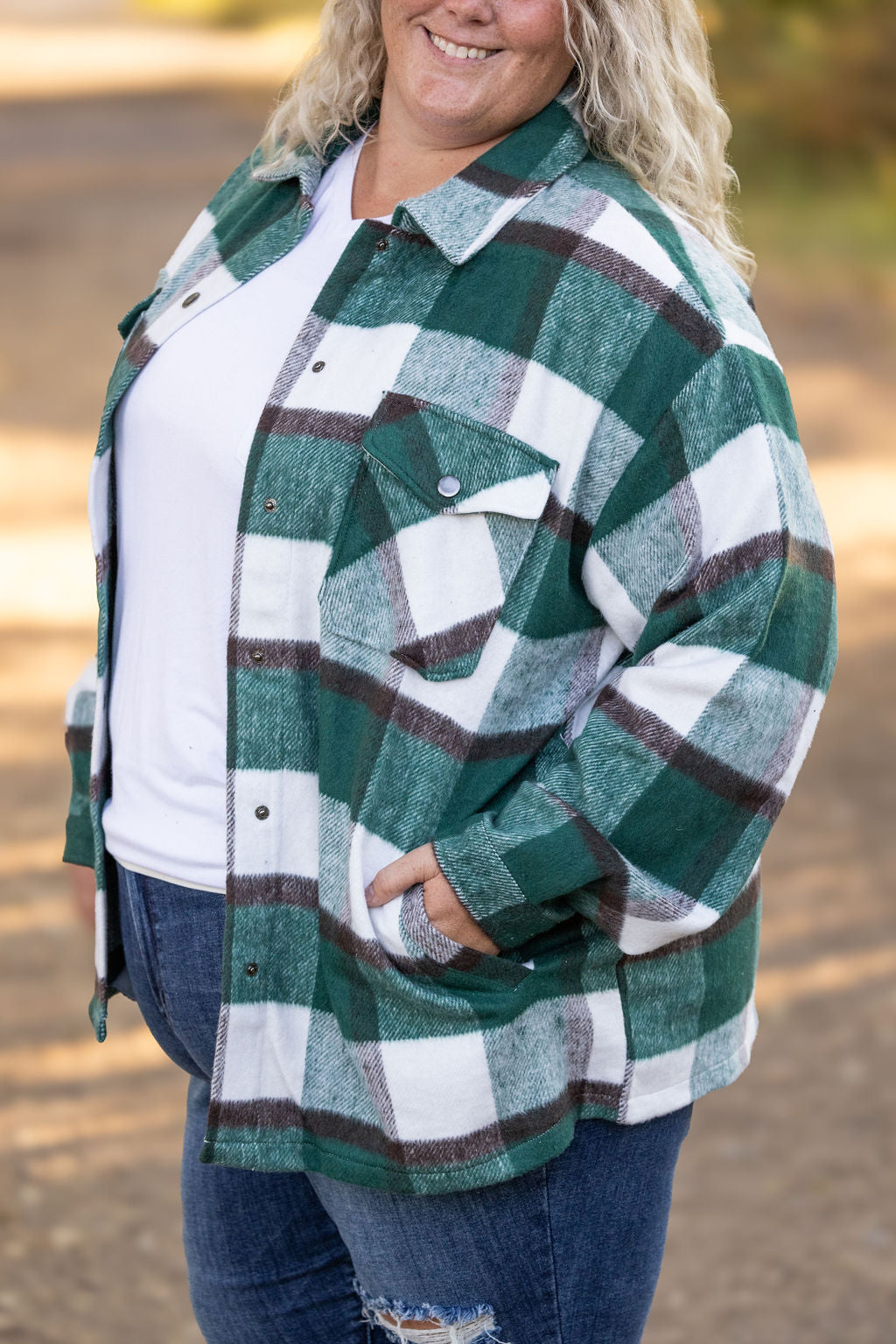 IN STOCK Norah Plaid Shacket - Classic Green and Grey Mix