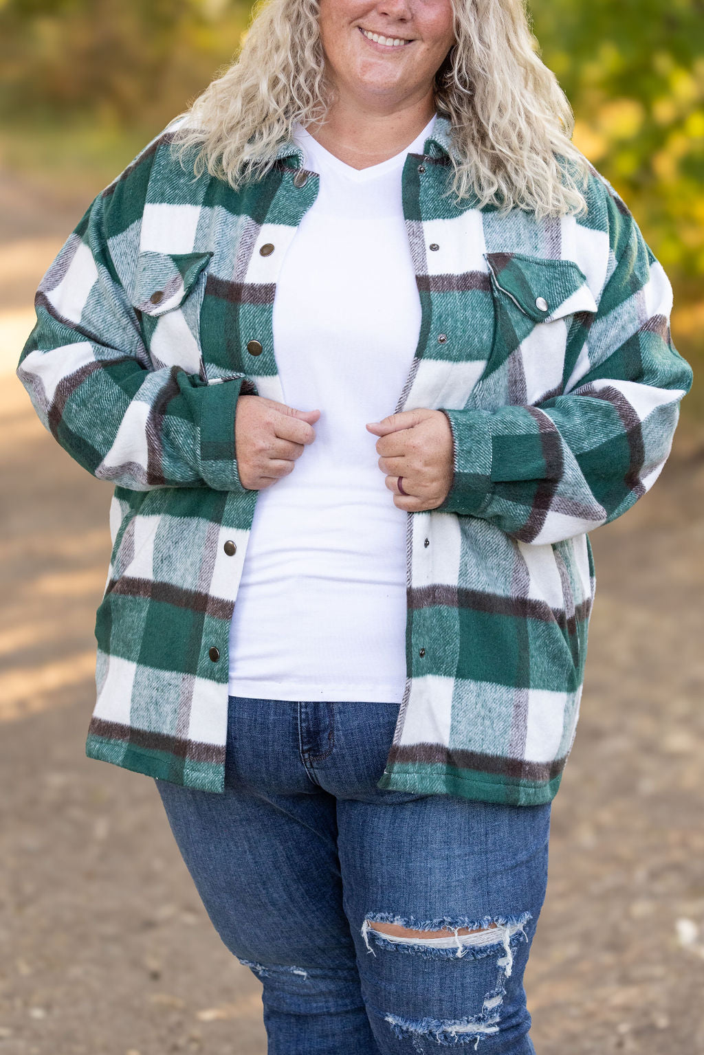 IN STOCK Norah Plaid Shacket - Classic Green and Grey Mix