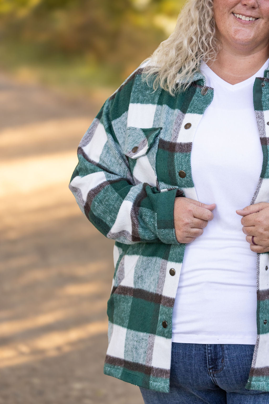 IN STOCK Norah Plaid Shacket - Classic Green and Grey Mix