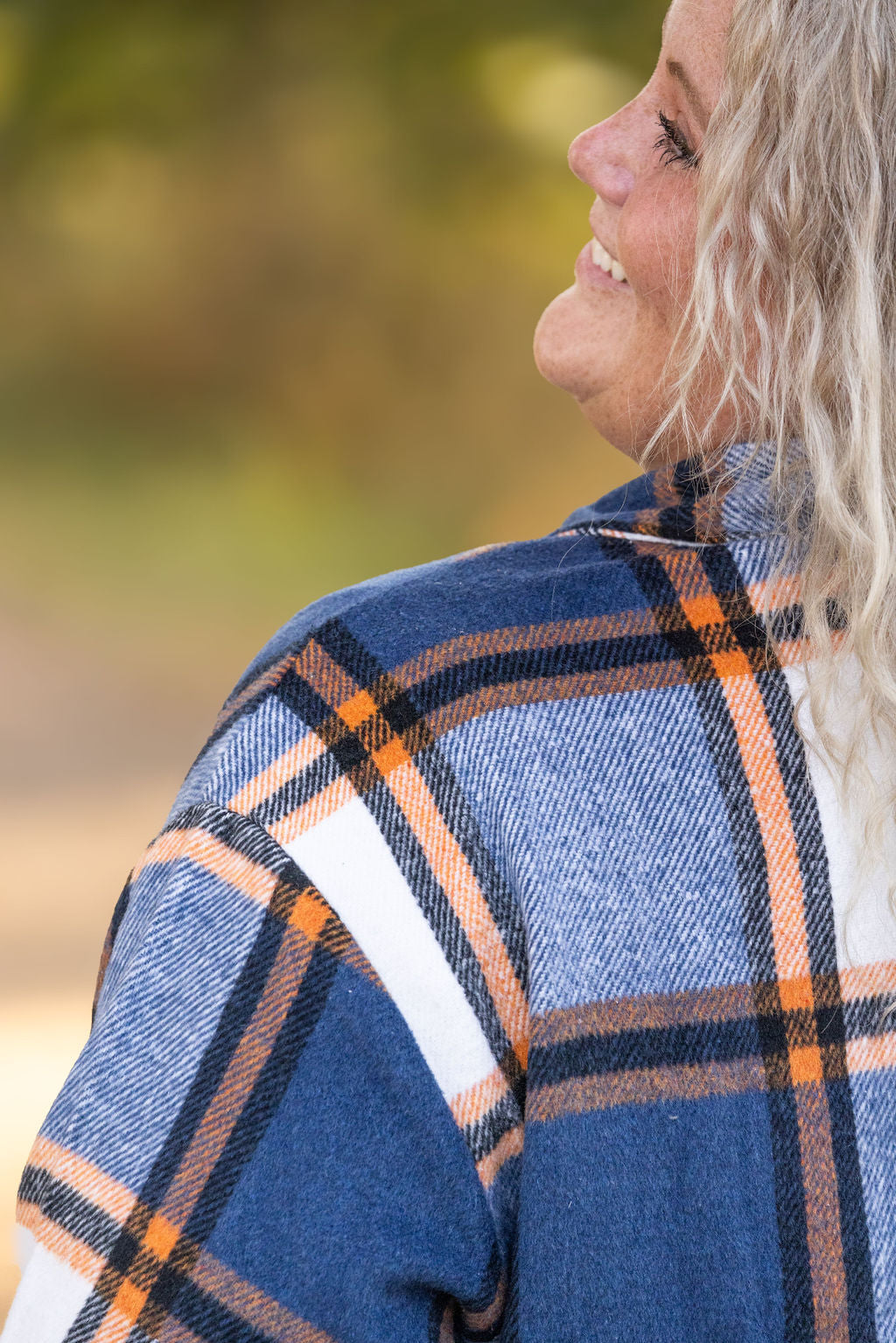 IN STOCK Norah Plaid Shacket - Navy and Orange