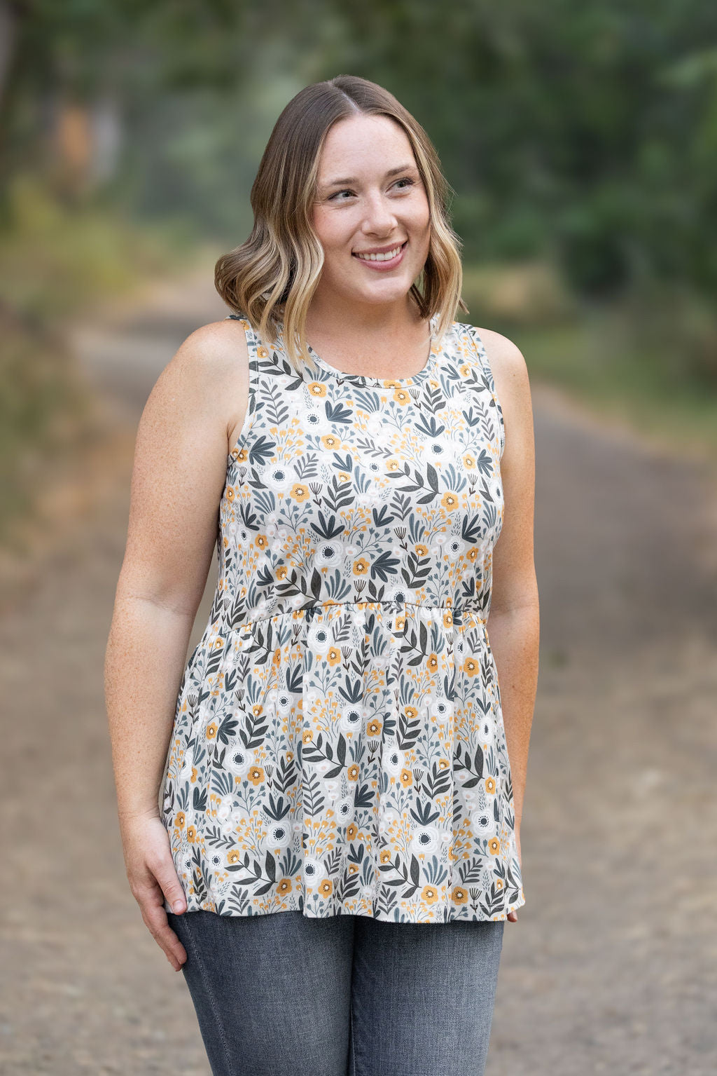 IN STOCK Renee Ruffle Tank - Boho Olive Floral