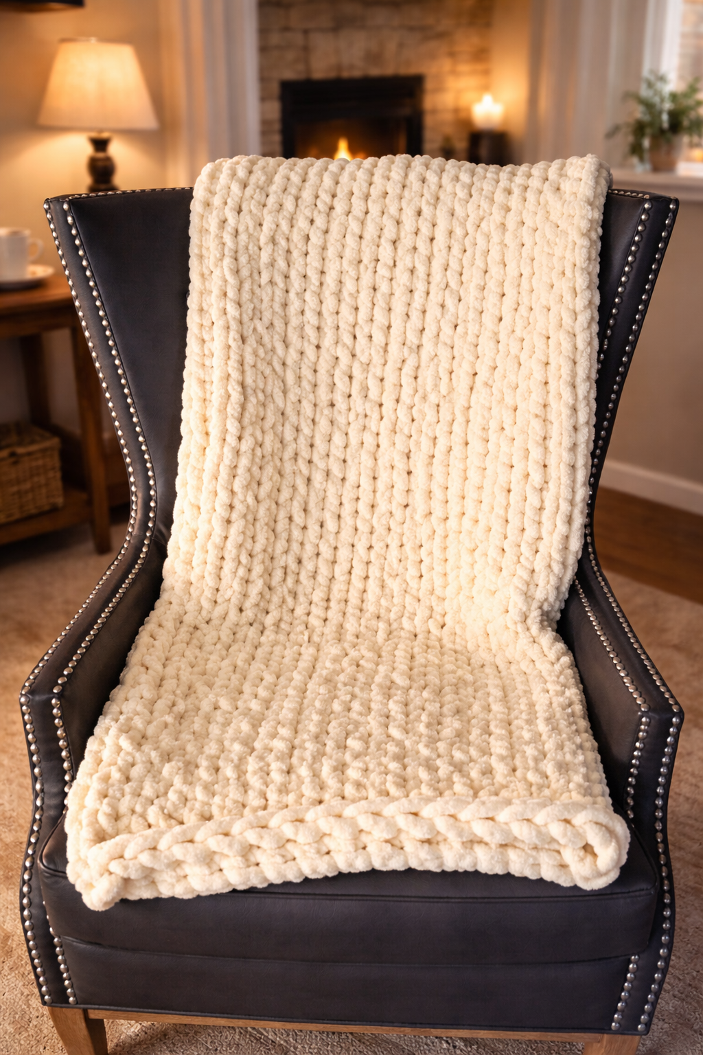 Vanilla Sands Chunky Knit Throw Blanket – 46x50”