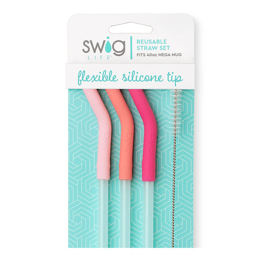 Swig Life Blush/Coral/Hot Pink Reusable Straw Set