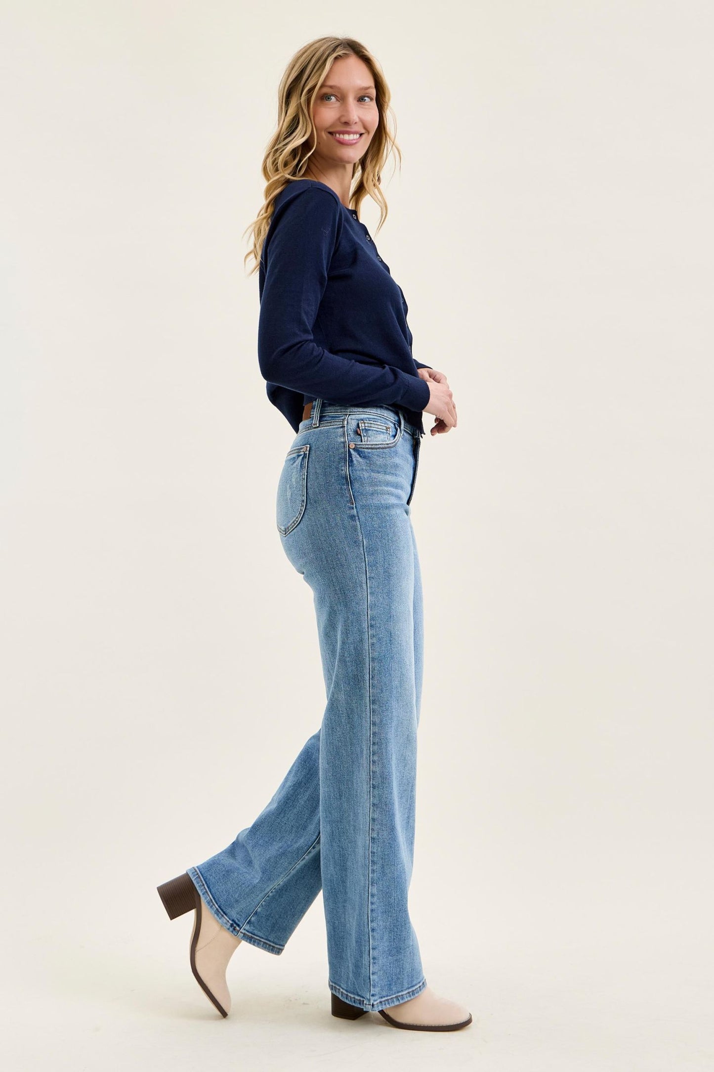 Judy Blue High Waist Vintage Wash Wide Leg Jeans