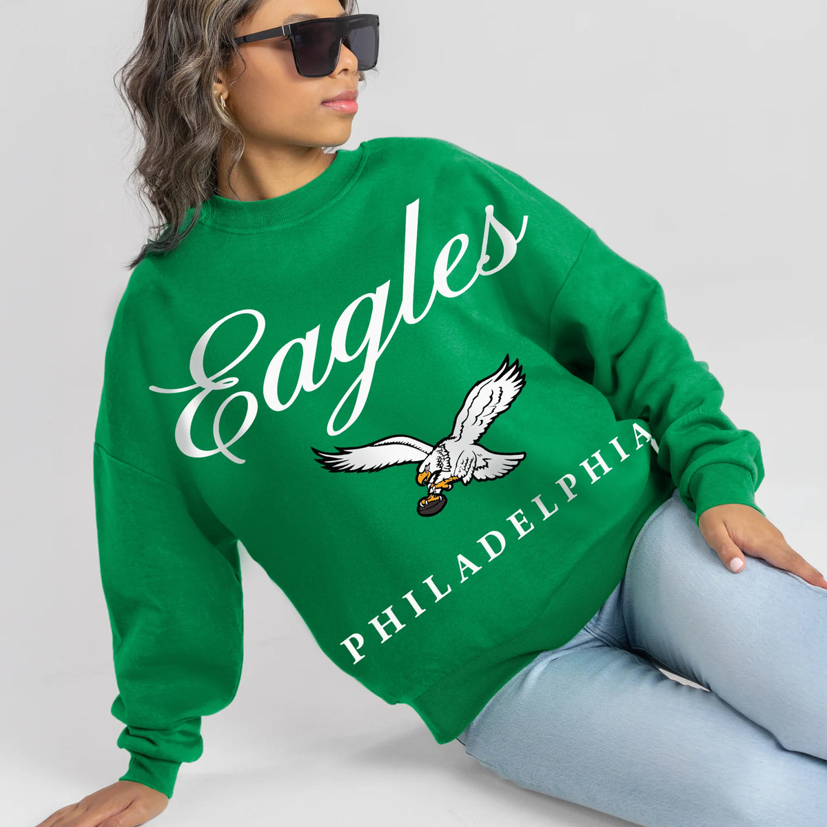 Philadelphia Eagles Legacy Club Premium Fleece Drop Shoulder Crewneck Pullover