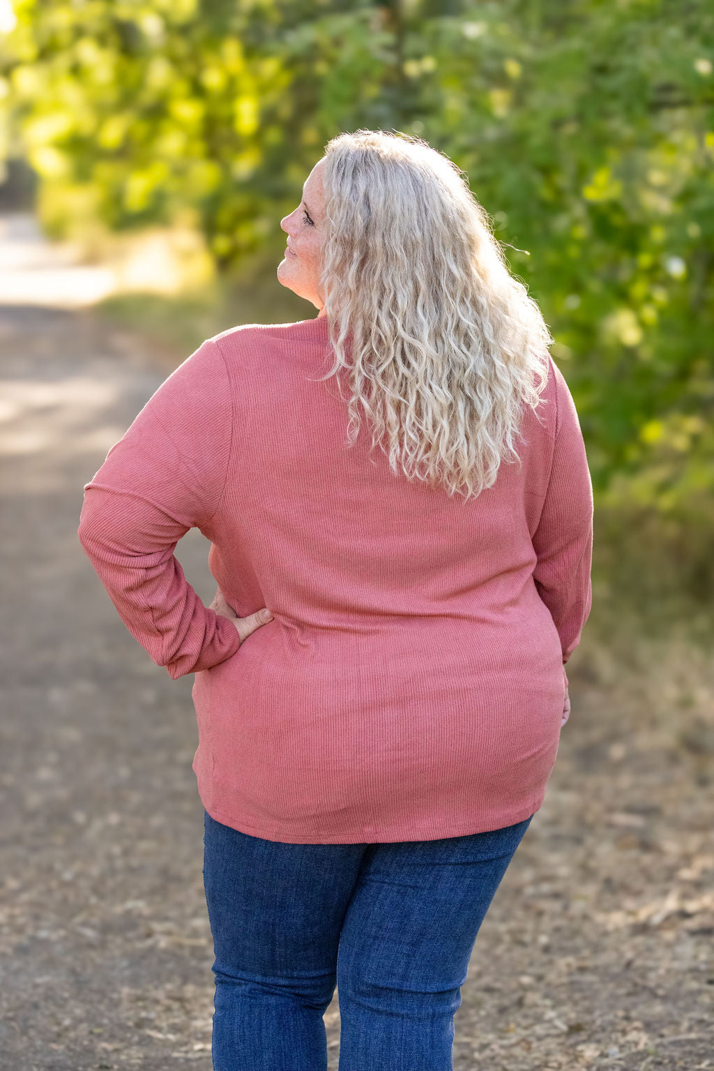 IN STOCK Brielle Henley Ribbed Long Sleeve - Terra Cotta