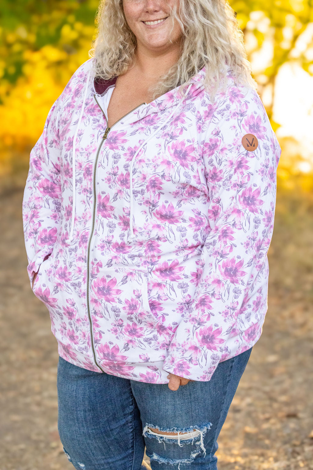 IN STOCK Classic Fullzip Hoodie - Pink Floral and Burgundy