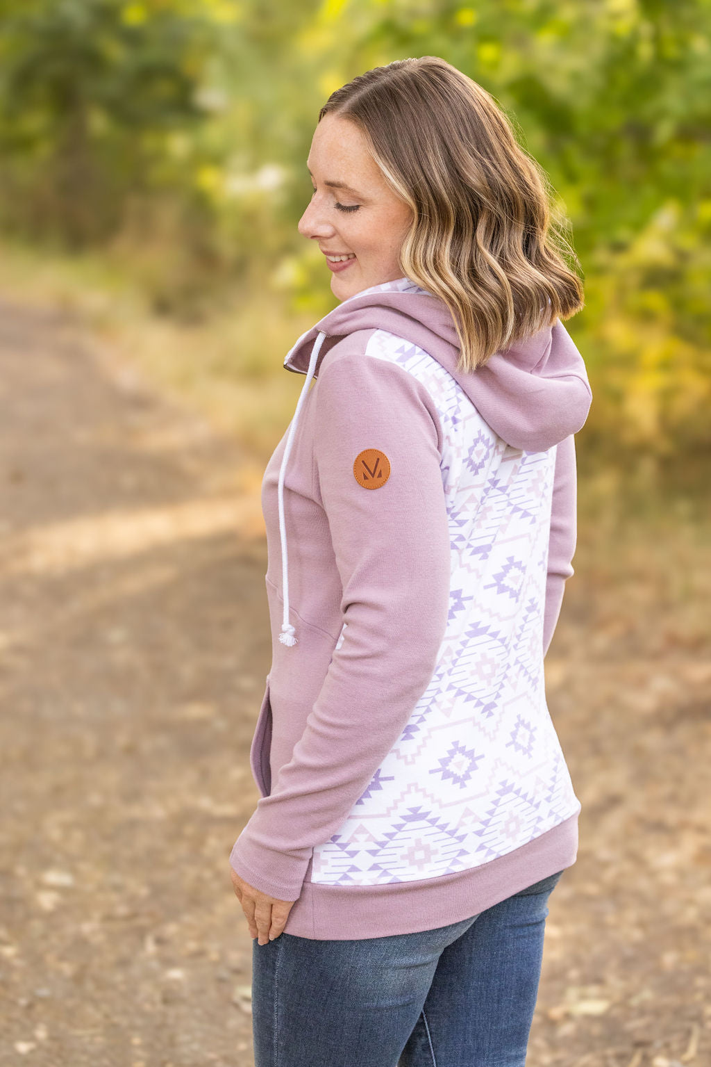 IN STOCK HalfZip Hoodie - Mauve and White Geometric