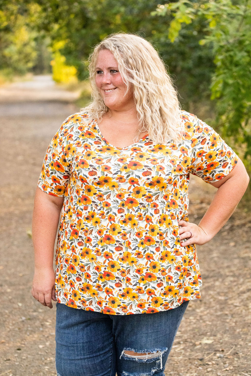 IN STOCK Sarah Ruffle Short Sleeve - Fall Floral