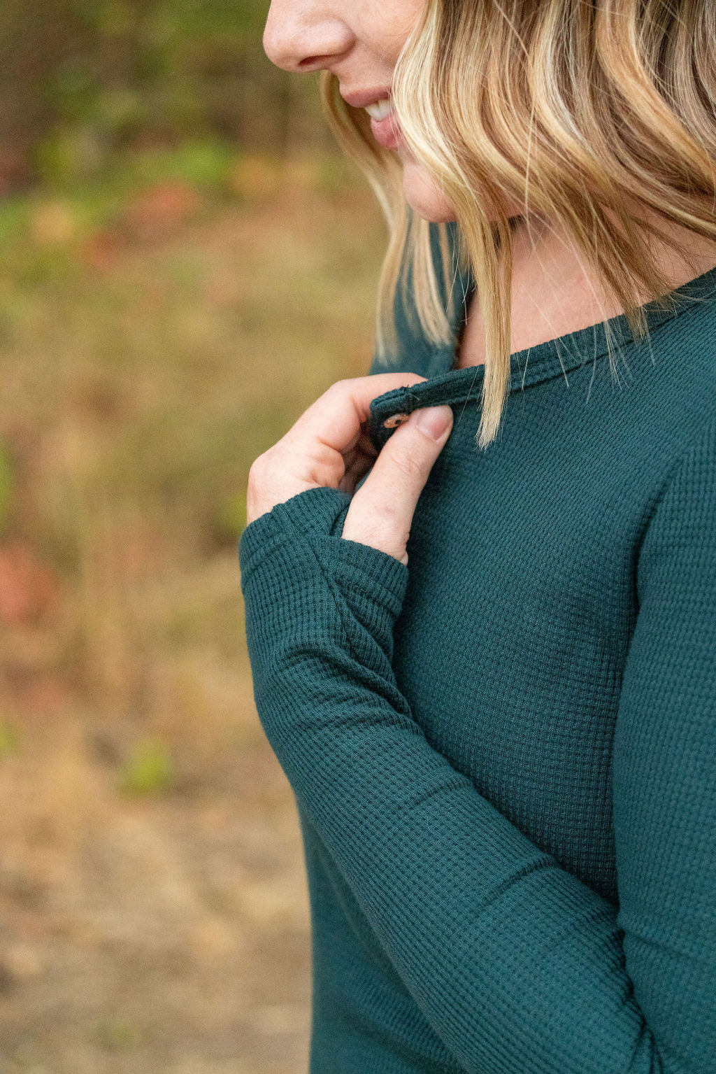 IN STOCK Harper Long Sleeve Henley - Evergreen