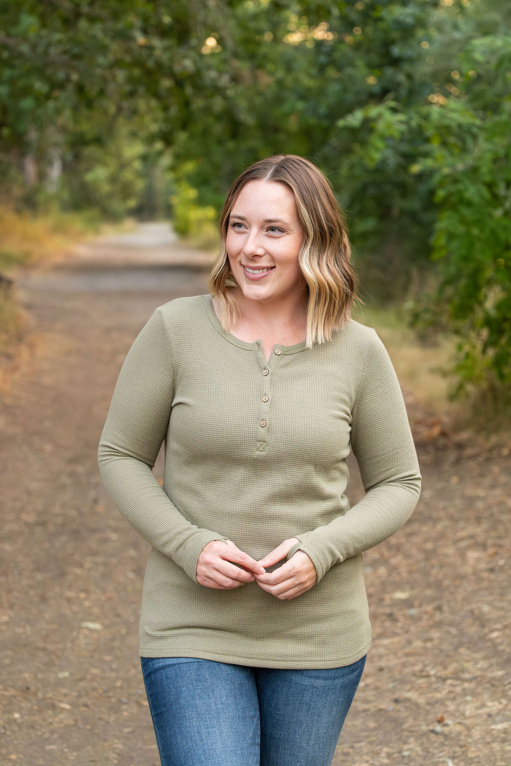 IN STOCK Harper Long Sleeve Henley - Olive