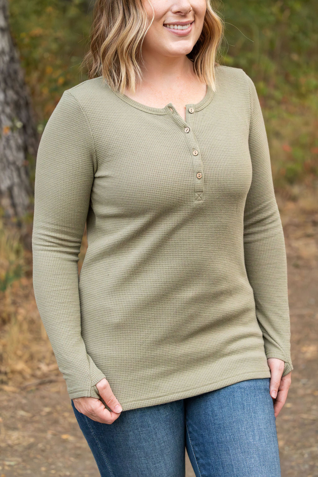 IN STOCK Harper Long Sleeve Henley - Olive