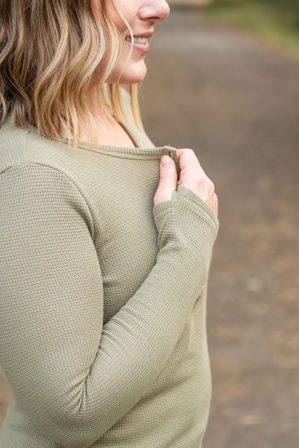 IN STOCK Harper Long Sleeve Henley - Olive