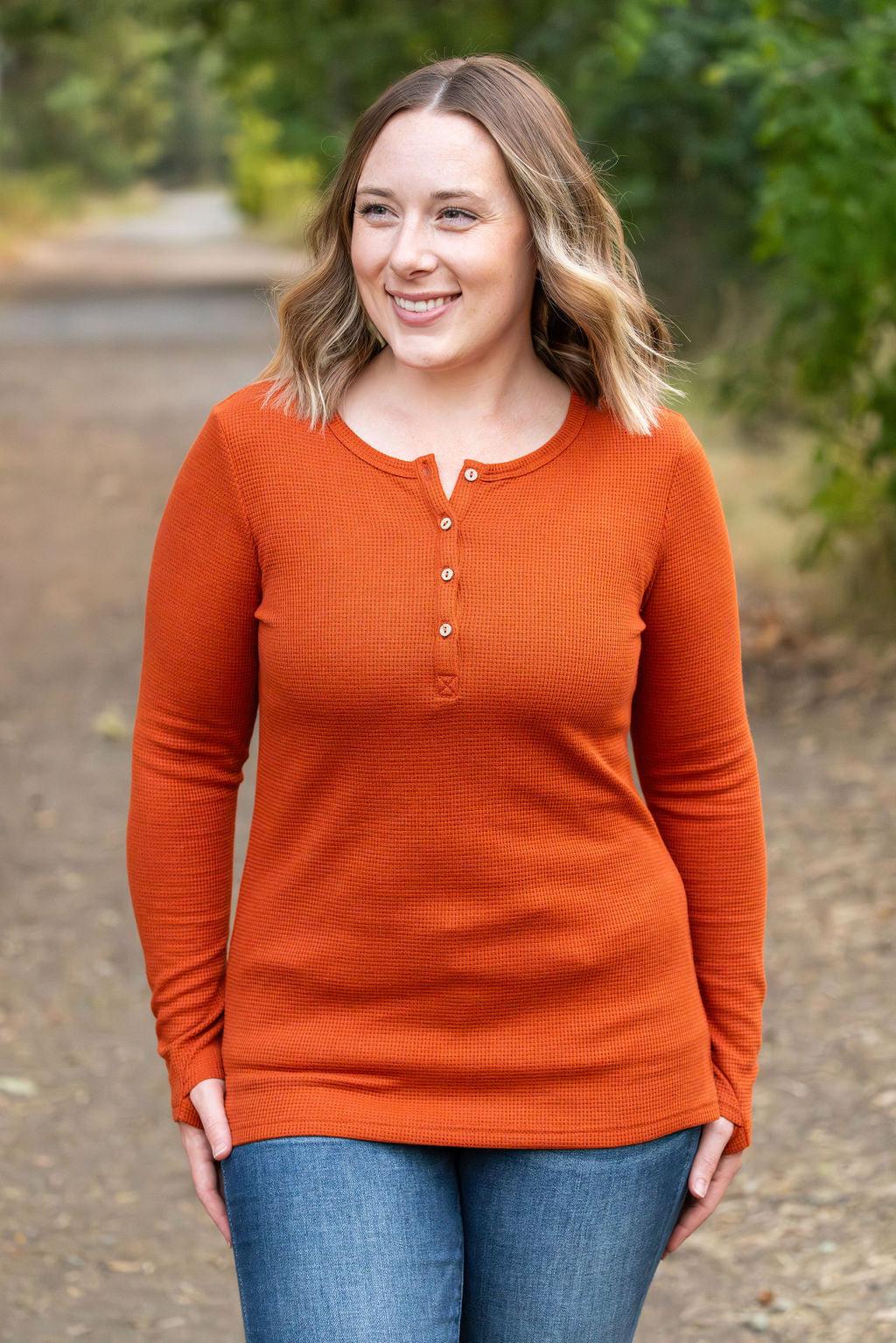 IN STOCK Harper Long Sleeve Henley - Pumpkin