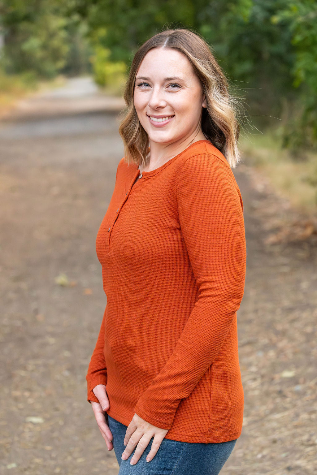 IN STOCK Harper Long Sleeve Henley - Pumpkin