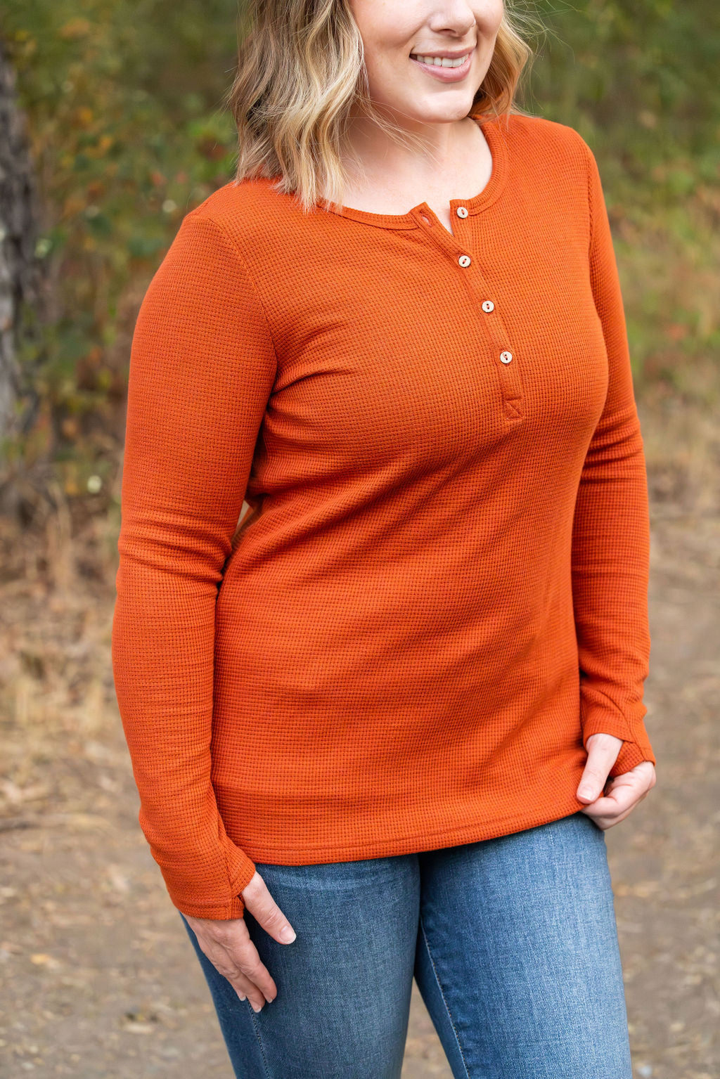 IN STOCK Harper Long Sleeve Henley - Pumpkin