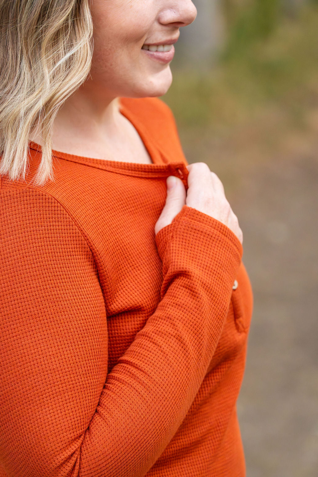 IN STOCK Harper Long Sleeve Henley - Pumpkin