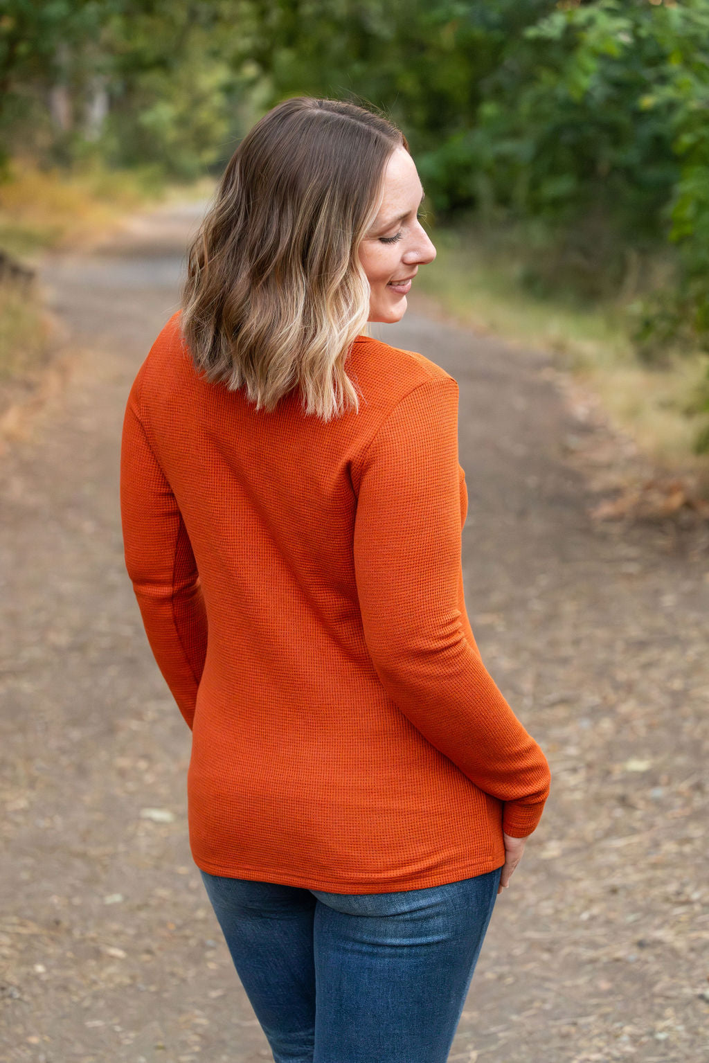 IN STOCK Harper Long Sleeve Henley - Pumpkin