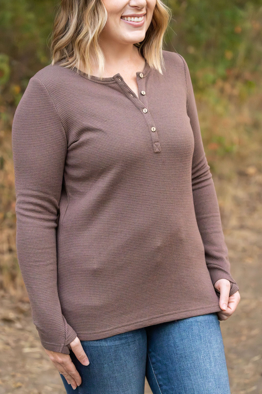 IN STOCK Harper Long Sleeve Henley - Mocha