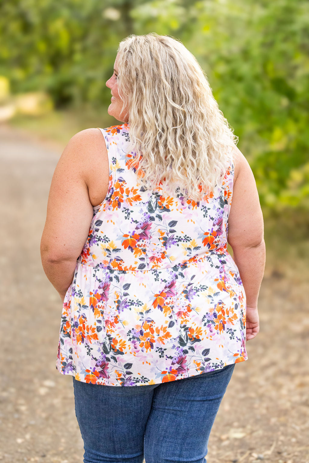 IN STOCK Renee Ruffle Tank - Fall Floral Leaves