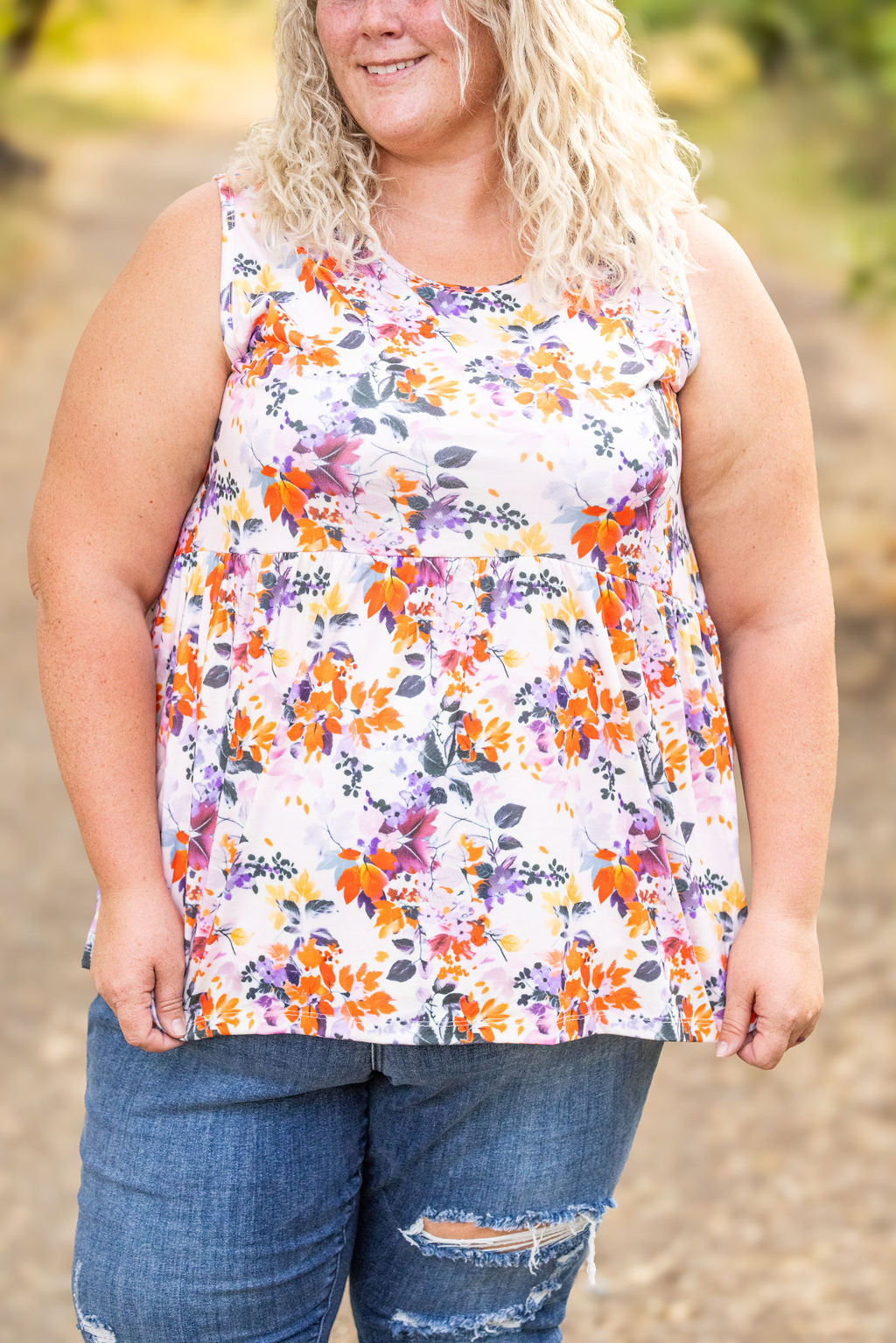 IN STOCK Renee Ruffle Tank - Fall Floral Leaves