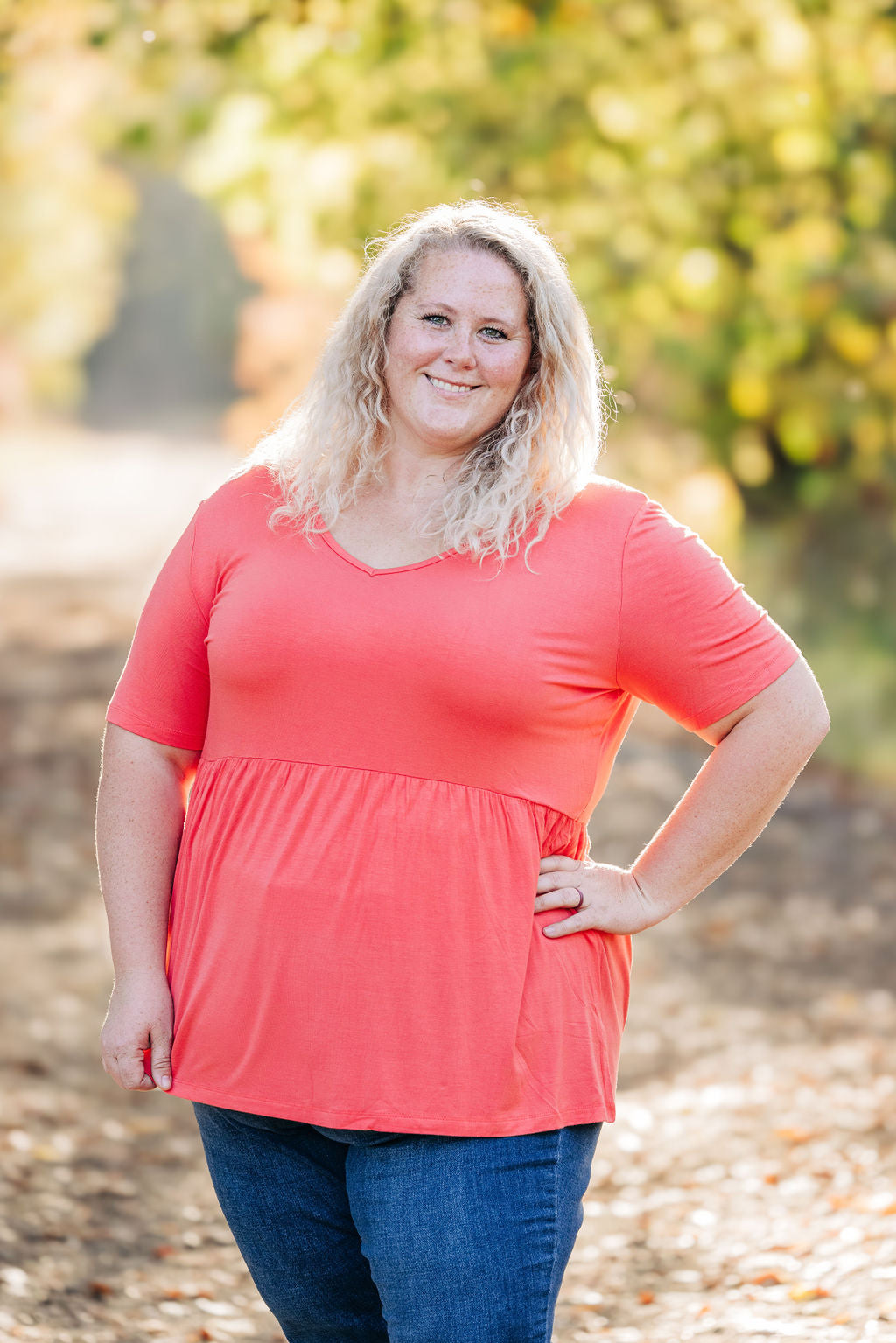 IN STOCK Sarah Ruffle Short Sleeve - Deep Coral