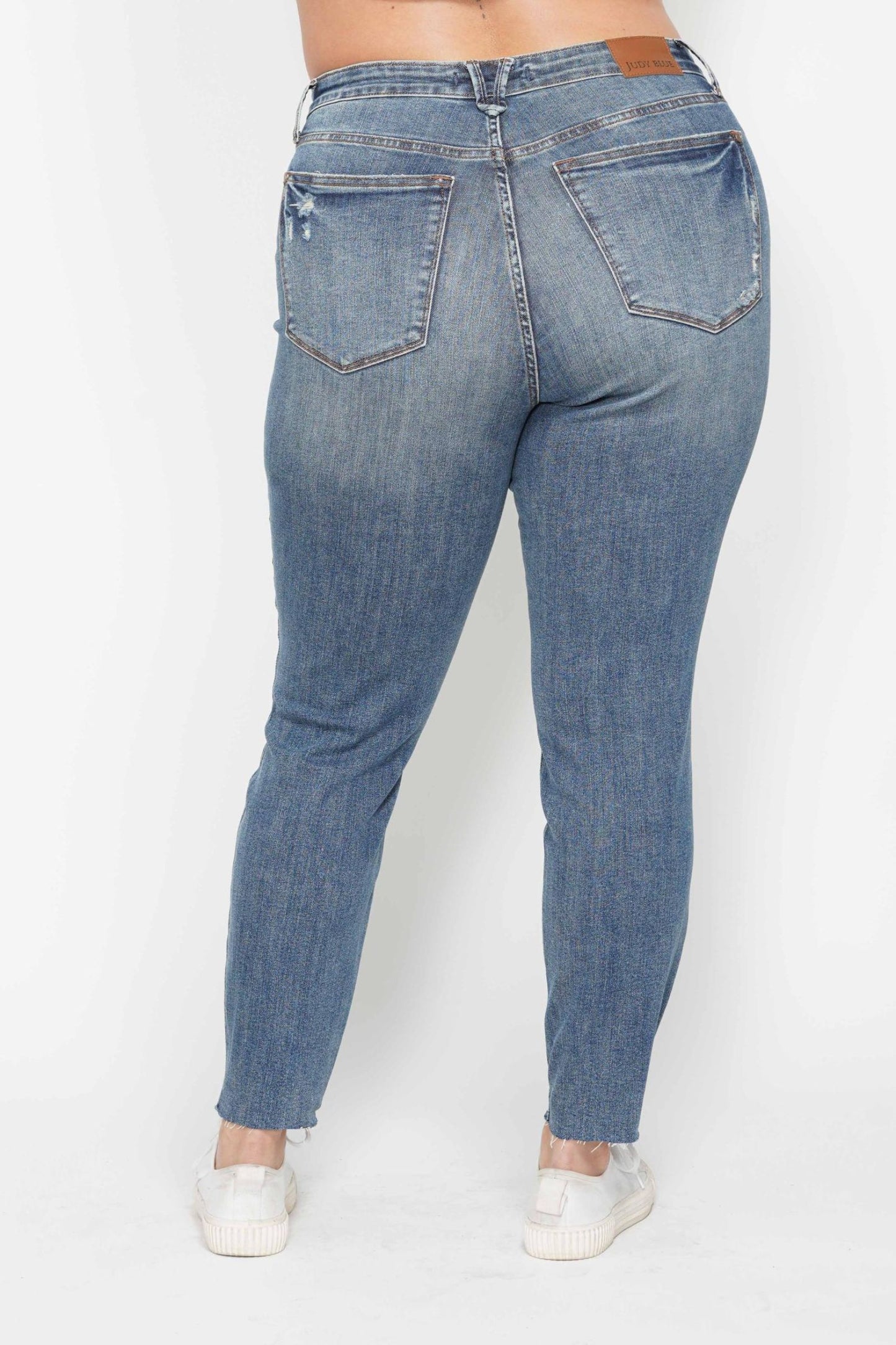 Judy Blue High Waist Tummy Control Vintage Wash Destroyed Hem Skinny Jeans